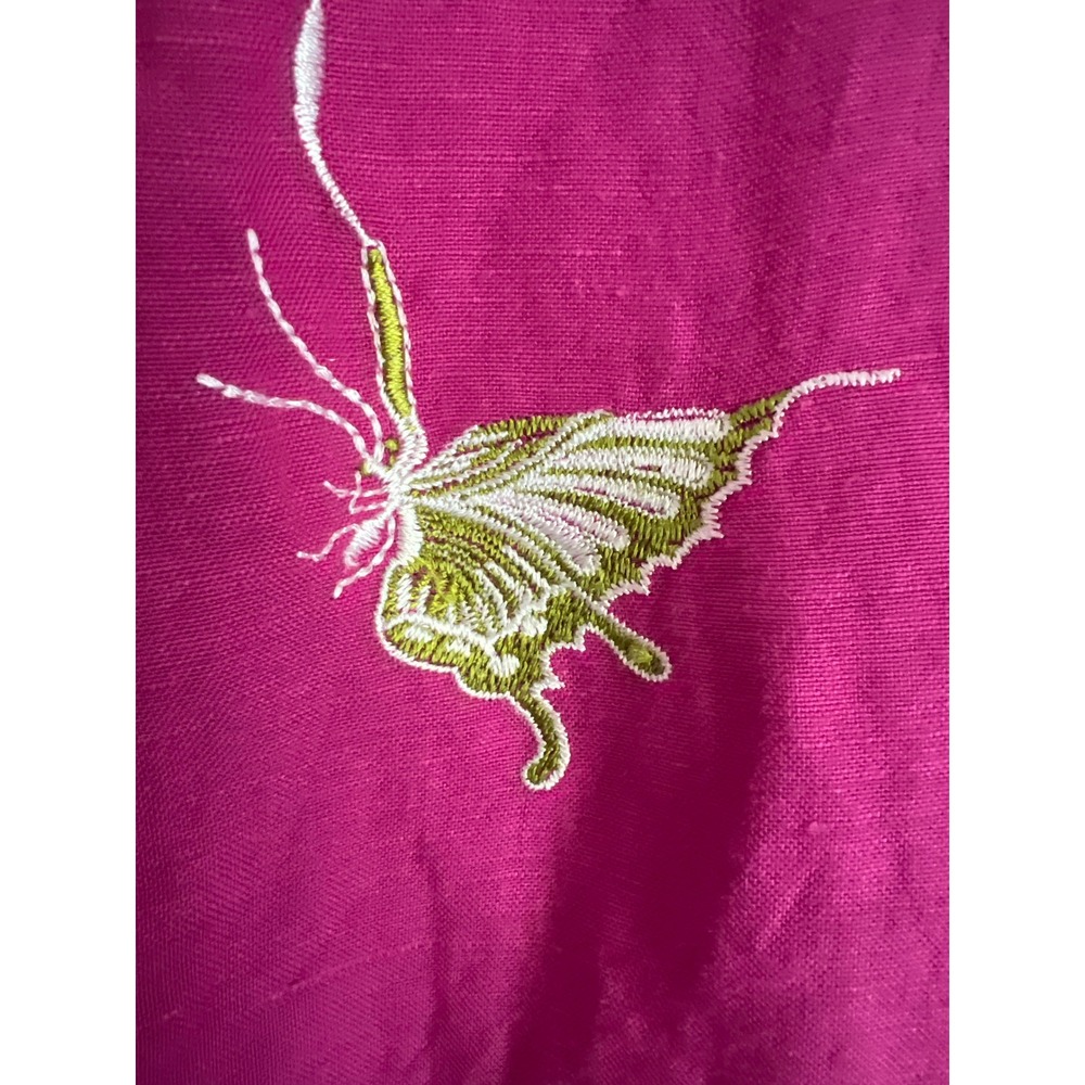 Susan Graver Style Magenta Linen Blend Butterfly Embroidered Button-Up Shirt L - Picture 3 of 7